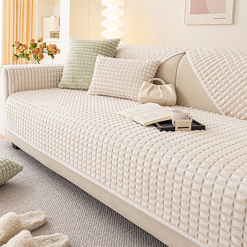 1pc Plush Sofa Cover Soft, Thick, and Pet-Friendly Couch Protector for All Seasons, Non-Slip Furniture Slipcover for 1 to 4-Seater Sofas, Beige/Light Green/Dark Gray/Black Options, Perfect for Livin4