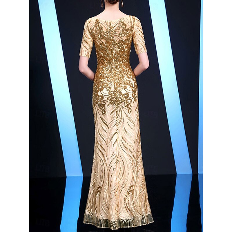 Dress Mother of the Bride Dress Elegant Party Crew Neck Floor Length Tulle Half Sleeve with Sequin3