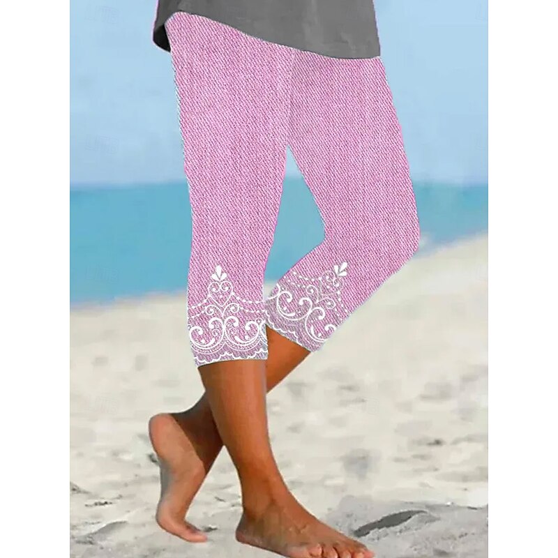 Women's Leggings Vacation Vintage Fashion Capris High Waist Floral Graphic Printing Soft Breathable Stretchy Formal Outdoor Vacation Pink Blue Green Gray Summer Spring Slim Fit4