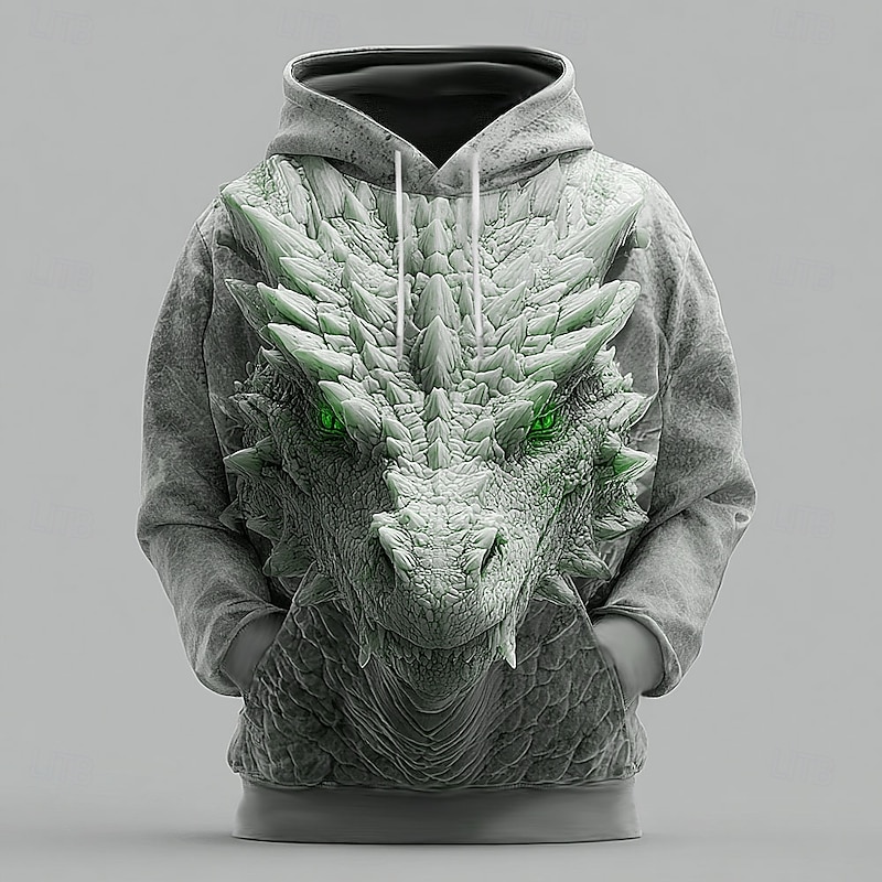 Men's Dragon Hoodies Sweatshirt Cool Party Long Sleeve Crew Neck Club Streetwear Red Blue Drawstring 3D Fall Winter Designer3