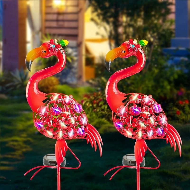 Solar Garden Flamingo LED Light IP65 Waterproof Metal Flamingo Statue Light Outdoor Garden Decoration for Wedding Lawn Garden Pond Backyard Landscape Lighting