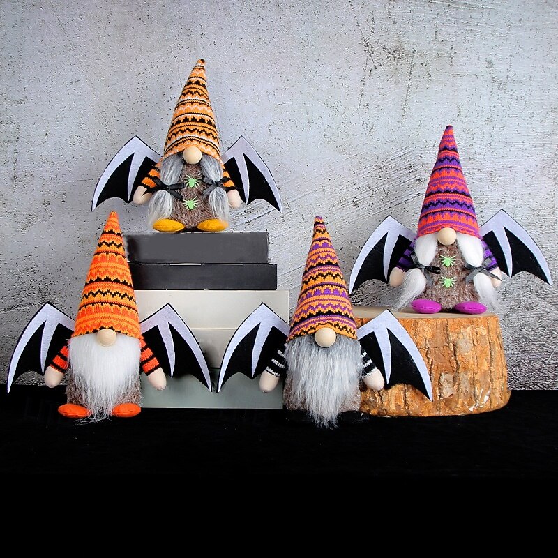 Halloween Plush Gnome Doll with Wings, Cute No-Face Knit Stuffed Toy for Spooky Festival, Halloween & Christmas Gift Decoration