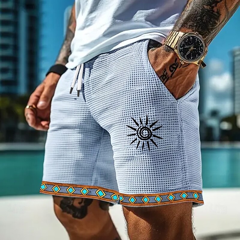 Men's Sun Ethnic Indian Culture Waffle Shorts Sweat Shorts Casual Shorts Mid Waist Retro Vintage Vacation Jogging Workout Elastic Drawstring Waist Shorts with Pockets Designer Clothing Apparel3