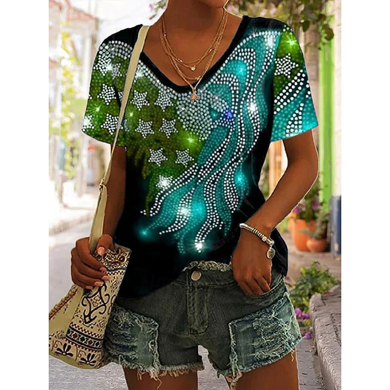 Women's Patriotic  T Shirt Graphic Flag Vintage Stylish Classic Short Sleeve V Neck Regular Tops Daily Print Black Purple Green Summer Spring4