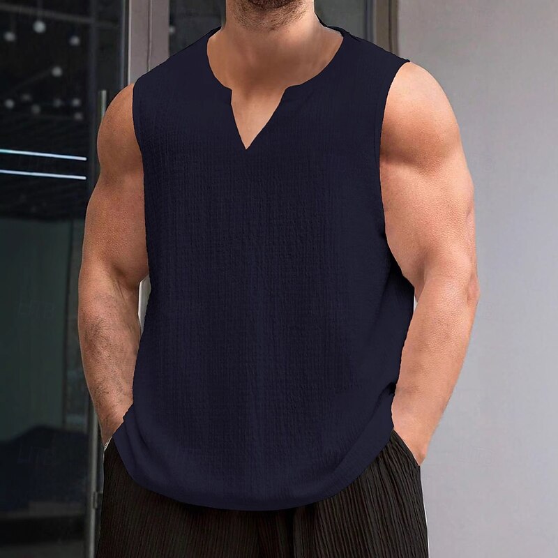 Men's T Shirt Short Sleeve V Neck Summer Plain Textured Fashion Classic Casual Plain Street Casual Sports White Red Navy Blue Top Tee for Men4