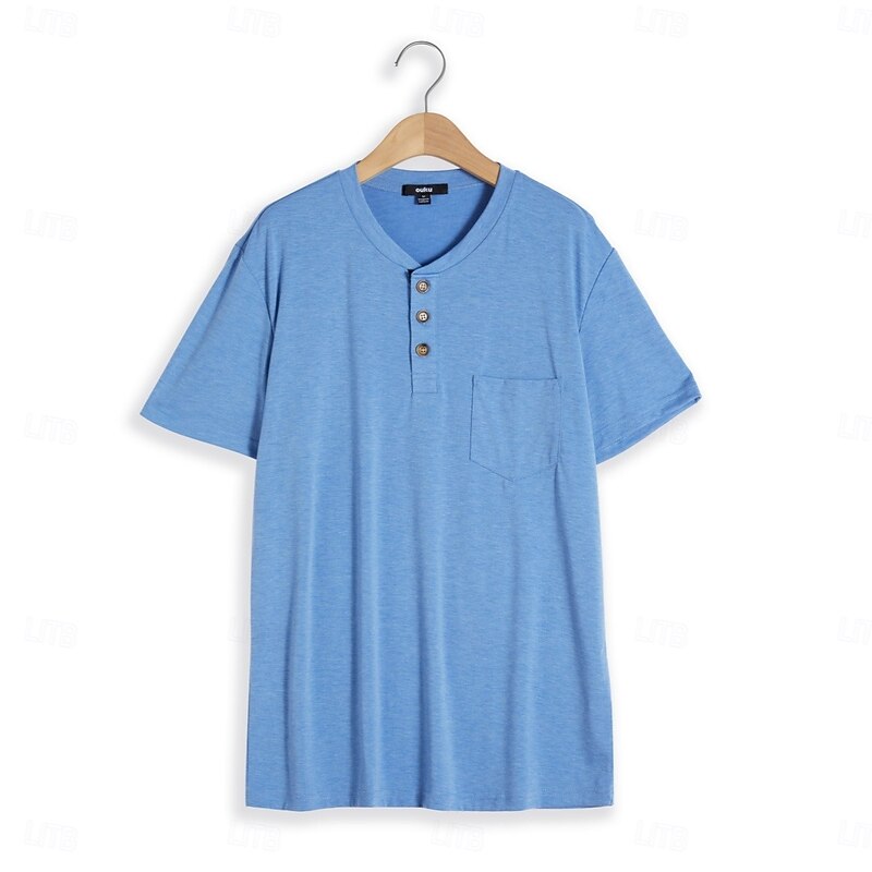 Men's Henley Shirt Tee Top Short Sleeve Plain Fashion Designer Basic Pocket Buttons Henley Vacation Street Going out Summer Black Gray Blue Henley T-Shirt2
