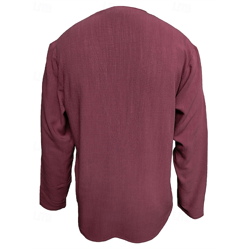 Men's Shirt Summer Shirt Casual Shirt Beach Shirt Black Red Long Sleeve Plain Viking Deep V Vacation Hawaiian Print Clothing Apparel Fashion Casual Comfortable3