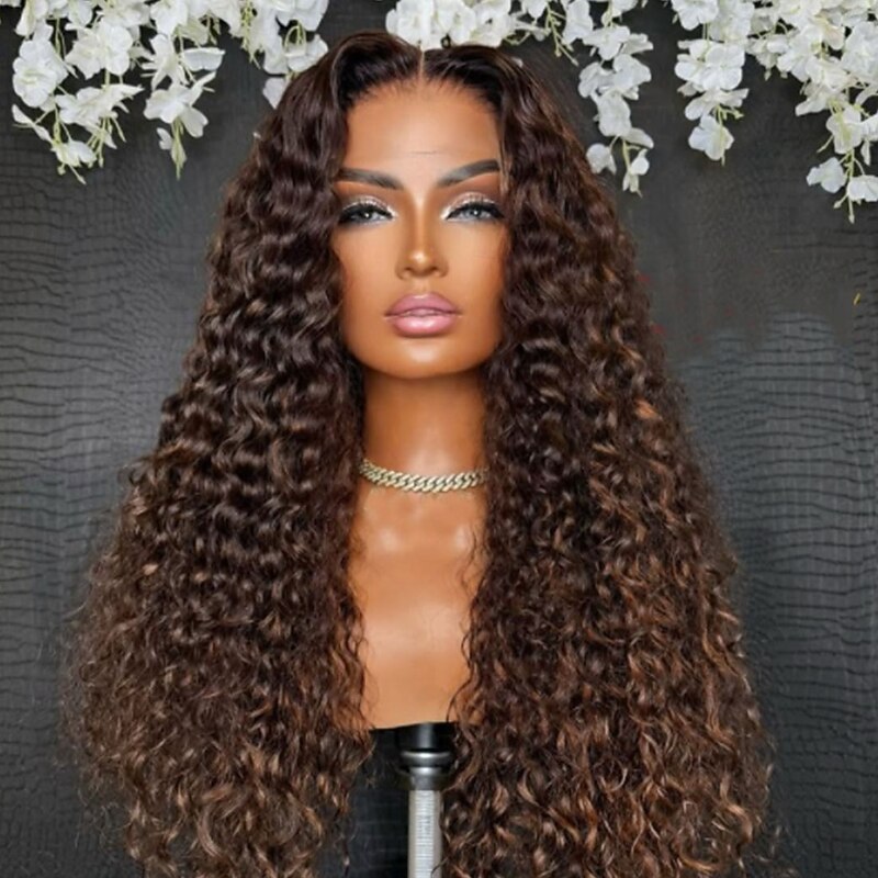 Remy Human Hair 5x5 Closure 13x4 Lace Front Wig Free Part Brazilian Hair Curly Brown Auburn Wig 130% 150% Density with Baby Hair Ombre Hair 100% Virgin Glueless Pre-Plucked For Women Long Human Hair3