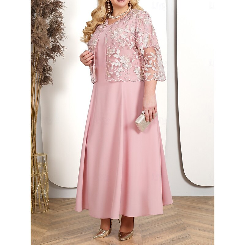 Women's Plus Size Semi Formal Dress Pure Color Crew Neck Half Sleeve Summer Spring Elegant Midi Dress Formal Party Dress4