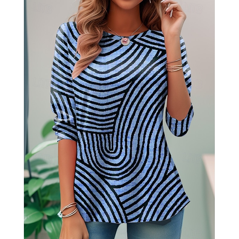 Women's T shirt Long Sleeve Crew Neck Long Sleeve Tunic Graphic Geometric Elegant Vintage Stylish Round Neck Regular Tops Daily Print Pink Blue Purple Green Khaki Prefall4