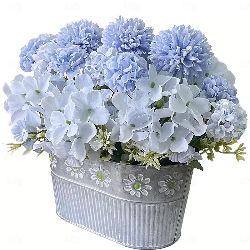 1 Bundle Artificial Hydrangea Bouquet, Faux Dried Flowers for Table Centerpieces, Living Room Vases, Home Floral Arrangement and Decoration2