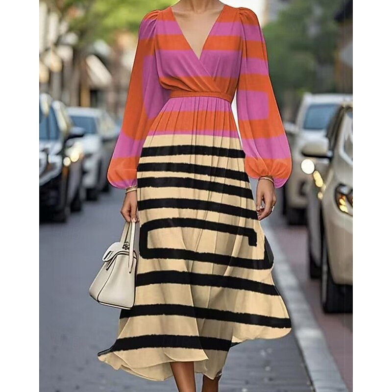 Women's Midi Dress Vintage Dress Casual Dress Elegant Fashion Outdoor Party Holiday Regular Fit Ombre Long Sleeve V Neck Navy Blue Brown Khaki Summer Spring3