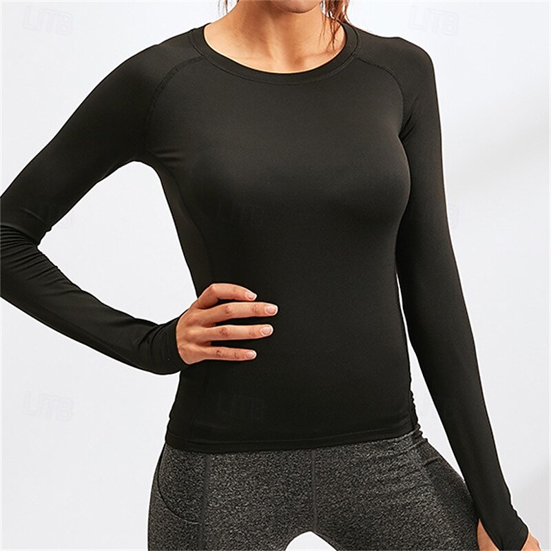 Women's Sports shirts Crew Neckline Stretchy Warm Sweat-absorbent Long Sleeve Sports Solid Color Top For Pilates Gym Zumba Activewear2