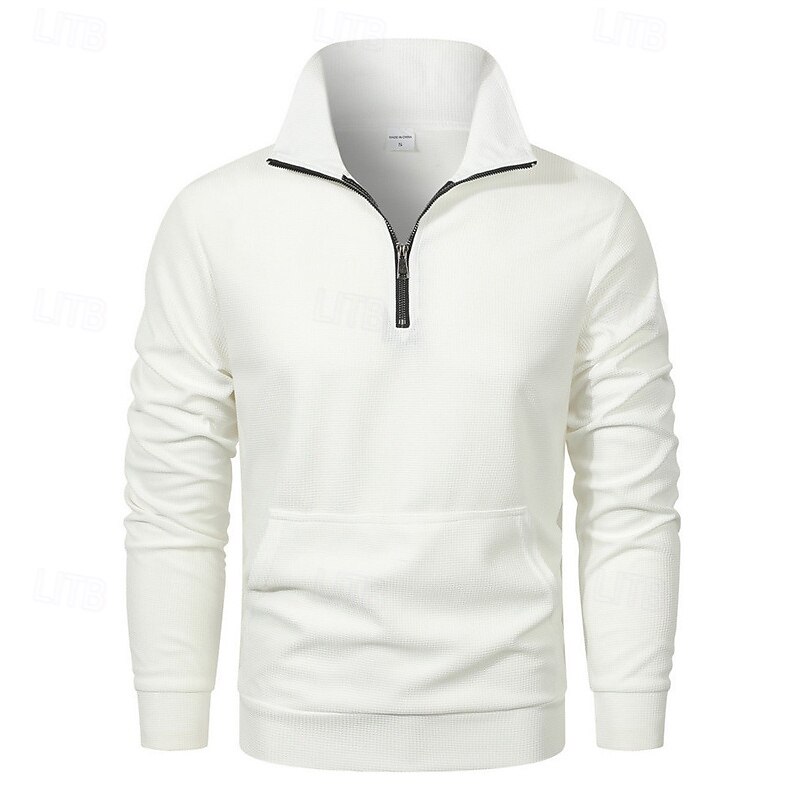 Men's Sweatshirt Quarter Zip Sweatshirt Apricot Black White Royal Blue Light Grey Half Zip Plain Pocket Sports & Outdoor Daily Holiday Polyester Streetwear Basic Casual Spring Autumn / Fall Clothing3