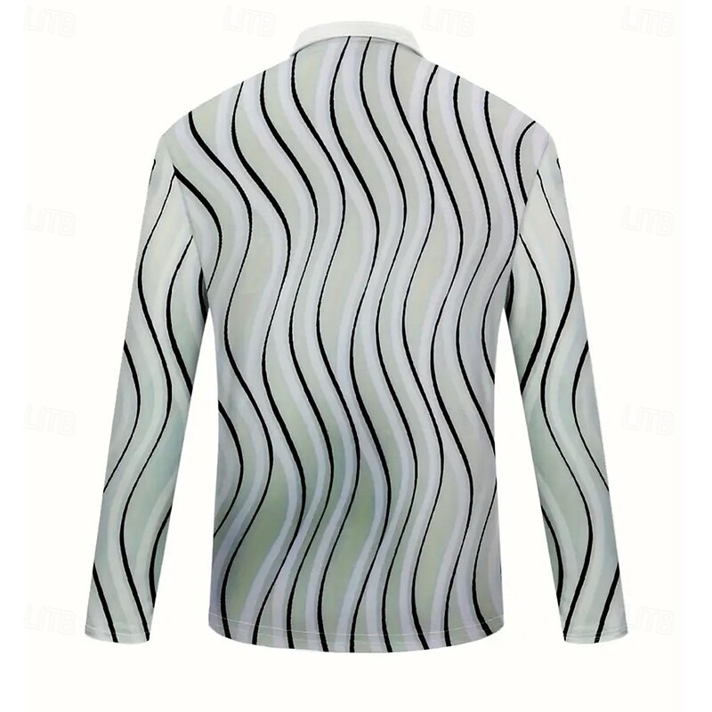 Men's Geometic Line Polo Long Sleeve Polo Shirts Collared Shirts Business Casual Business Athleisure 3D Print Spring Fall Winter Green2