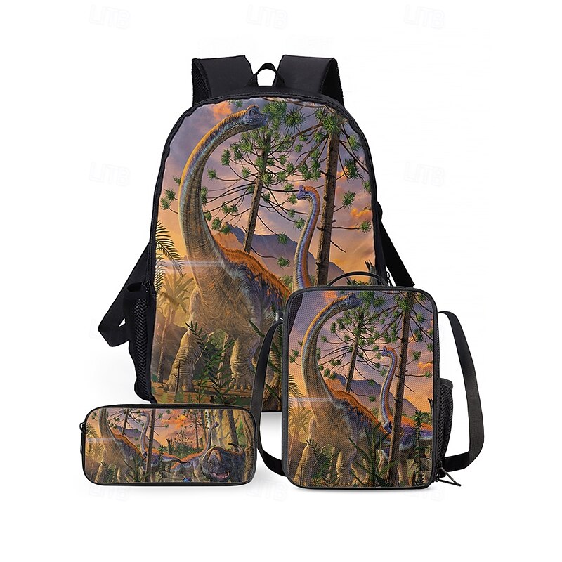 3-Piece Dinosaur Backpack Set for Kids – T-Rex Print School Bag with Lunch Bag & Pencil Case, Durable Lightweight Bookbag for Boys & Girls, Ideal for School, Travel and Birthday Gifts Vincent Hie