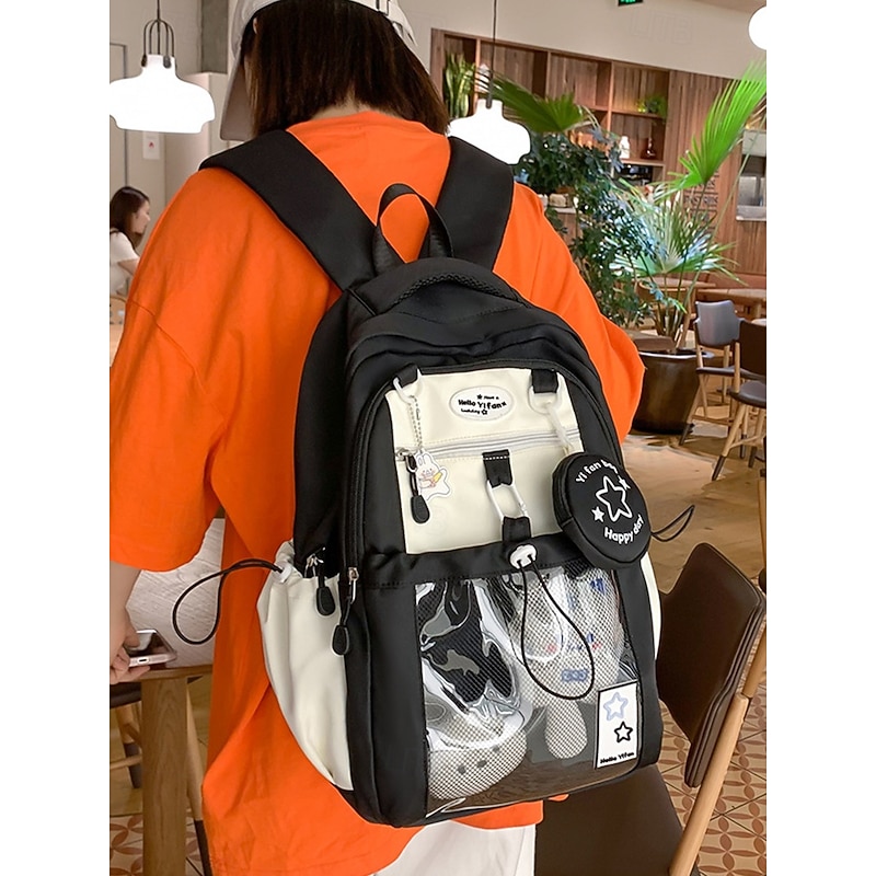 Women's Cute Beige Backpack - Water - Repellent, Multi - Pocket, Sweet Style for School & Daily Use Black Yellow Pink3