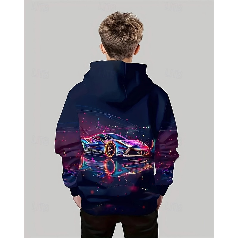 Boys' 3D Car Hoodie Long Sleeve Spring Fall Fashion Streetwear Kids 4-12 Years Hooded Outdoor Casual Daily Regular Fit2