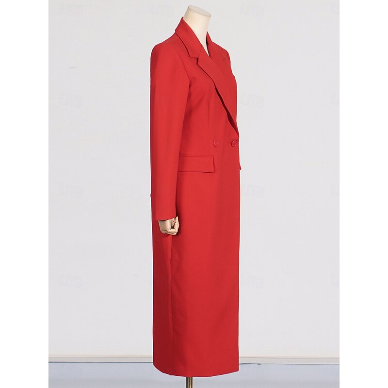 Tuxedo Dress Dress Sheath Formal Wedding Guest Formal Evening Elegant Long Sleeve Tea Length Notched Lapels Double Breasted3