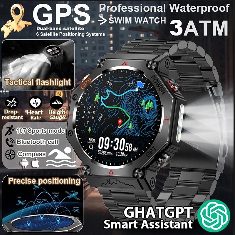 New ChatGPT AI assistant Smart Watch 5ATM Waterproof GPS Built-in Dual-band GNSS Compass Military Sport Smartwatch Men Woman