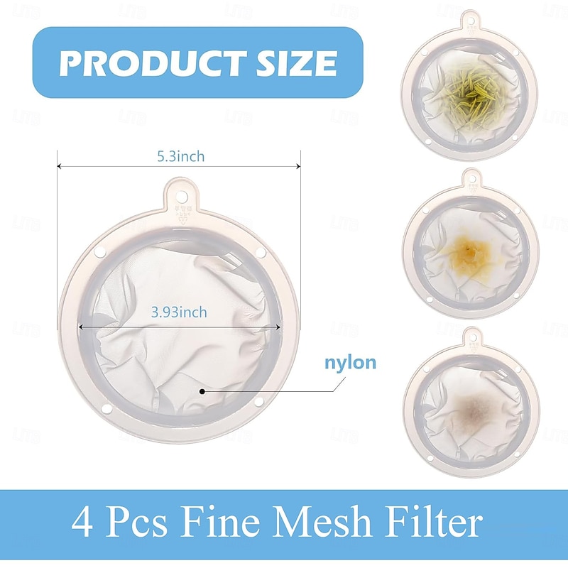 4 Pcs 100 Mesh/ 200 Mesh/ 300 Mesh/ 400 Mesh Reusable Nylon Mesh Strainer Bag for Milk Cheese Juice and Cooking Fine Plastic Sieve Ideal Kitchen Colander Tool4