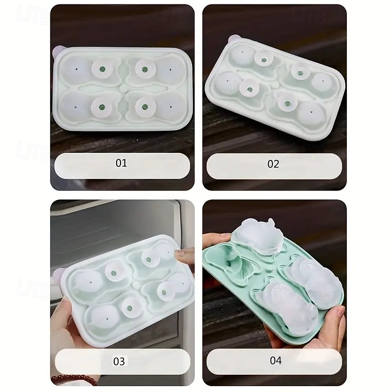 1pc Ice Cube Mold 2.4''/2.8'' Large 4 Cubes, French Bulldog,Cat, Ice Cube Tray with Lid, Fun and Cute Gifts for Whiskey, Cocktails and Bourbon with Easy Release4