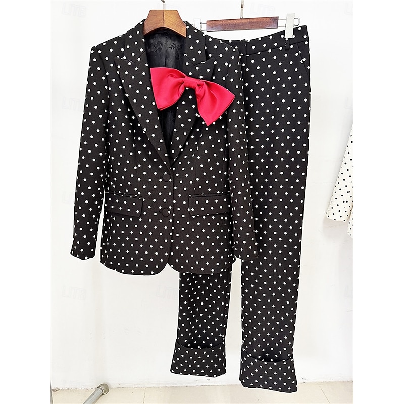 Women's 2 Pieces Suits Formal Wedding Guest Formal Evening Cotton Blend Elegant Vintage Long Sleeve Ankle Length Peak Lapel Single Breasted2