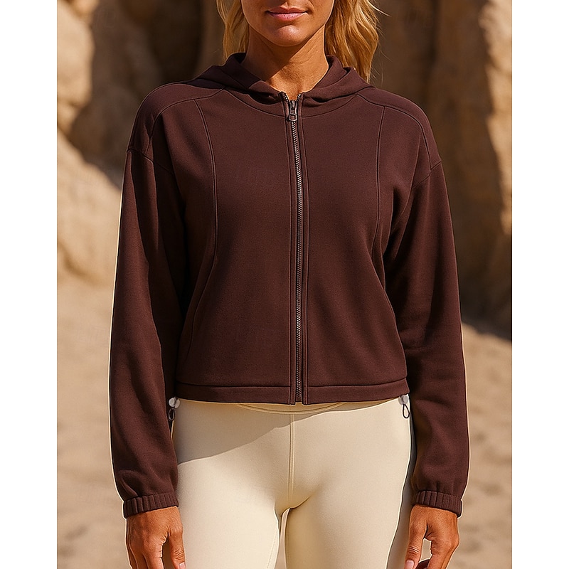 Women's Running Jacket Outdoor Jacket Drawstring Pocket Long Sleeve Top Athleisure Fall Solid Colored Windproof Pilates Running Yoga Sportswear Activewear Black White Pink