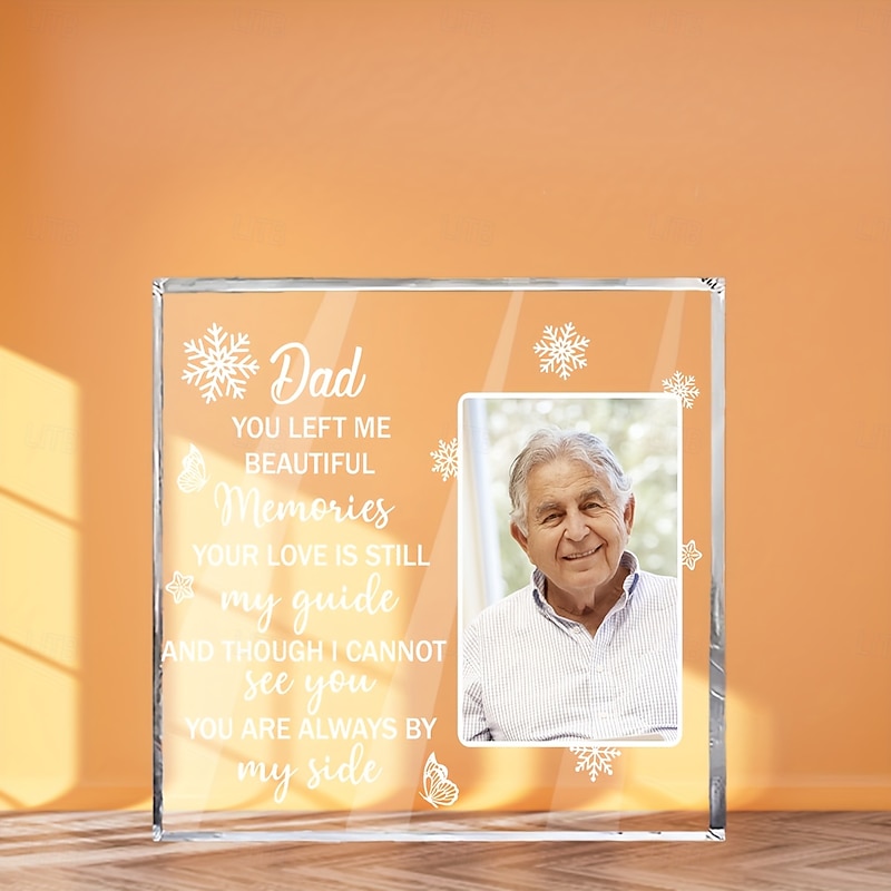 Personalized Memorial Plaque with Custom Photo, Acrylic Sympathy Gift for Dad, Remembering Father Loss, Heartfelt Tabletop Commemorative Decor2