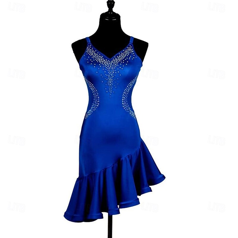 Shoulder Straps Latin Competition Costumes for Women Salsa Performance Dancing Outfit Cha Cha Ballroom Dance Dresses
