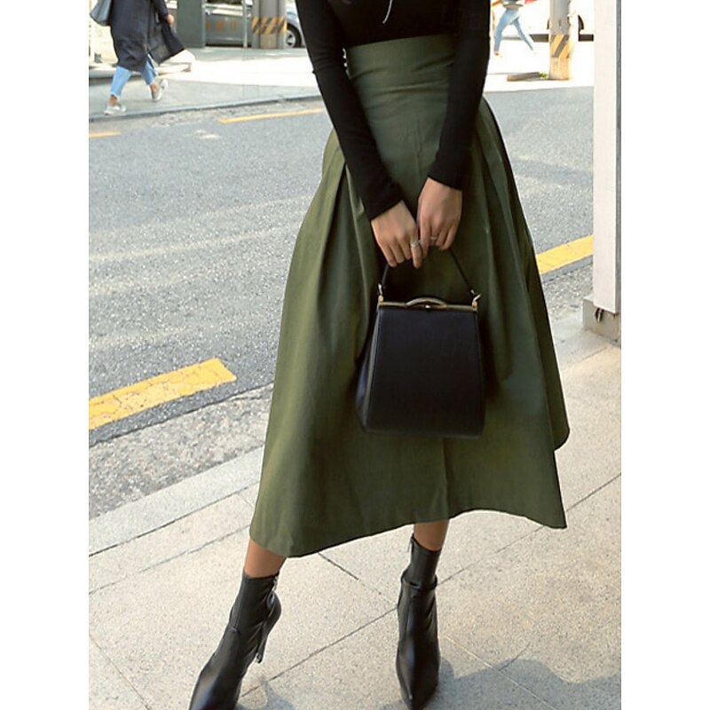 Women's Skirt A Line Fashion Casual Maxi High Waist Skirts Plain Pocket Micro-elastic Street Daily Black Army Green Khaki Summer Polyester Cotton Blend2