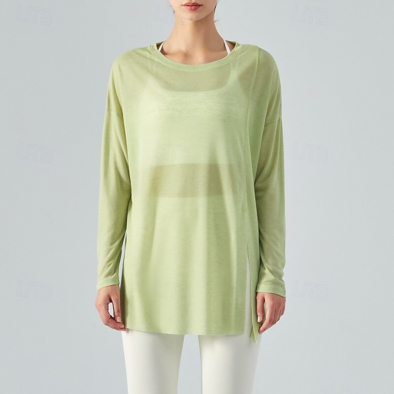 Women's Sports shirts Crew Neckline Skin Friendly Softness Breathable Loose Long Sleeve Sports Solid Color Top For Pilates Dance Yoga Activewear2
