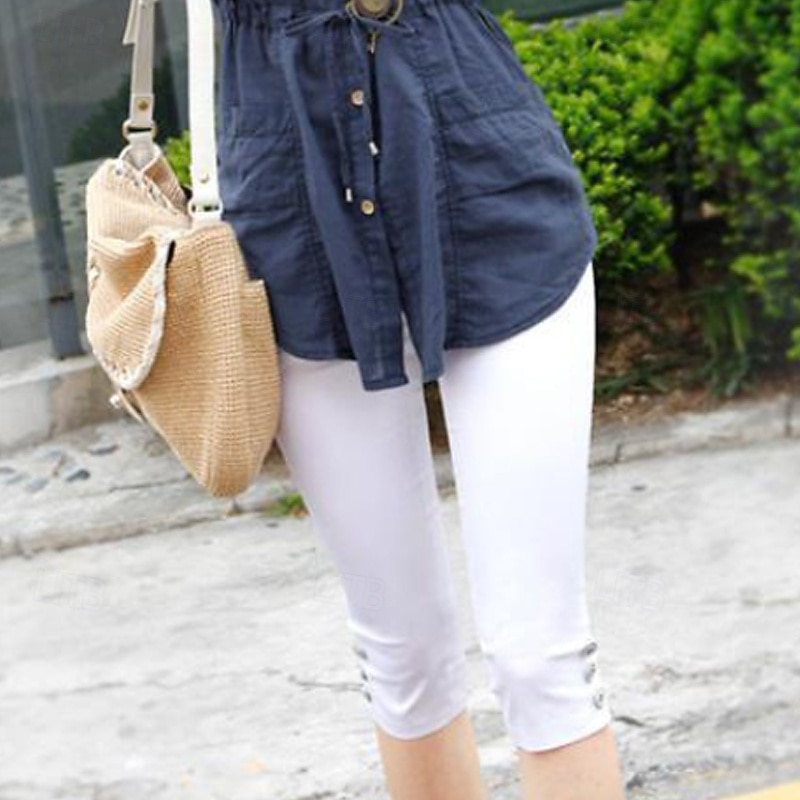 Women's Wide Leg Capri Pants Leggings Streetwear Casual Calf-Length Natural Plain Pocket Buckle Comfy Outdoor Comfortable Vacation Streetwear Black White Fall Regular Fit3