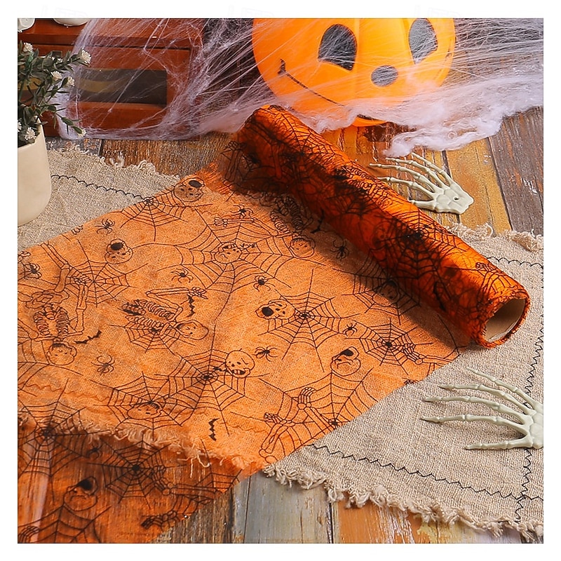 Halloween Mesh Table Runner, Bat and Spider Web  Party Tablecloth Decoration, Spooky Ghost Festival Dining Mat, Halloween Party Table Decor2
