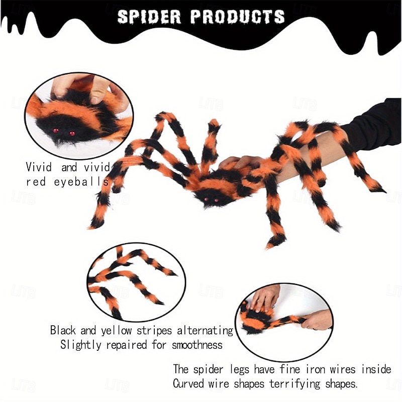 Giant Polyester Stretchable Halloween Spider - No Power Needed Perfect for Outdoor Decor & Haunted House Props2