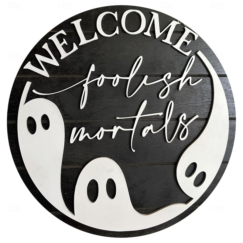 Halloween Front Door Wreath Door Hanger Ghost Welcome Door Number Wooden Crafts Pendant4