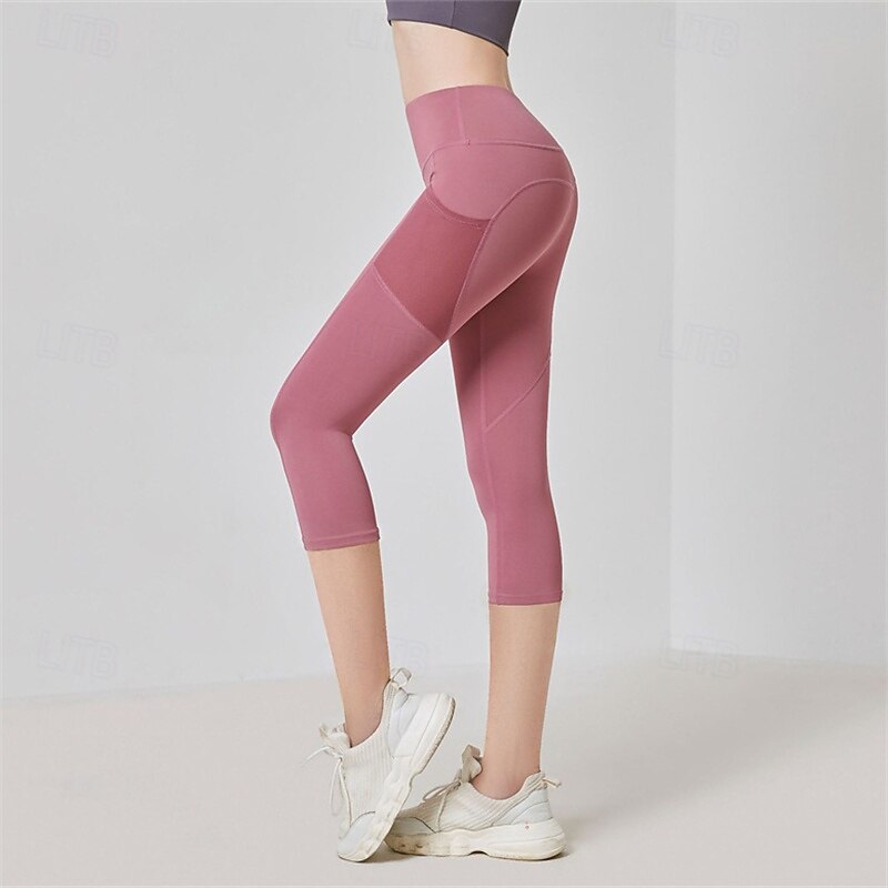 Women's pilates leggings Sports Pants Yoga Leggings Side Pockets Lightweight Pilates Running Fitness Capri Leggings Solid Color Violet Black Pink Fall Winter Sports Activewear Micro-elastic2