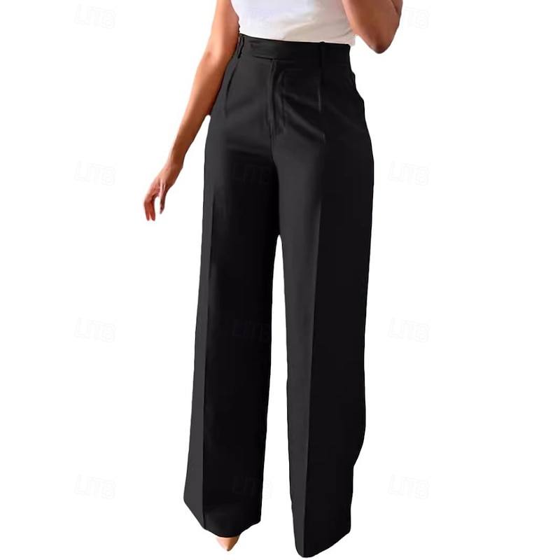 Women's Dress Pants Wide Leg Streetwear Casual Full Length Natural Plain Pocket Elastic Waist Comfy Outdoor Comfortable Outdoor Vacation Streetwear Dark Brown Wine Light Sky Blue Black Fall Regular