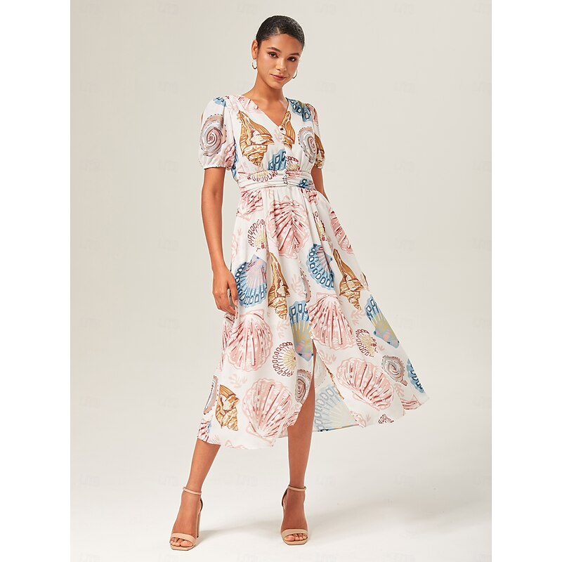 Linen-Like Smocked A-Line Midi Dress