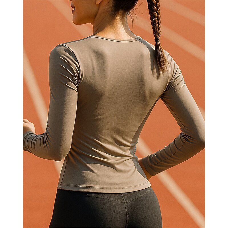 Women's Running Top Running Shirt Slim Long Sleeve Tee Tshirt V Neck Solid Colored Quick Dry Lightweight Elastic Breathable Tennis Golf Running Sportswear Activewear Black Purple Green2