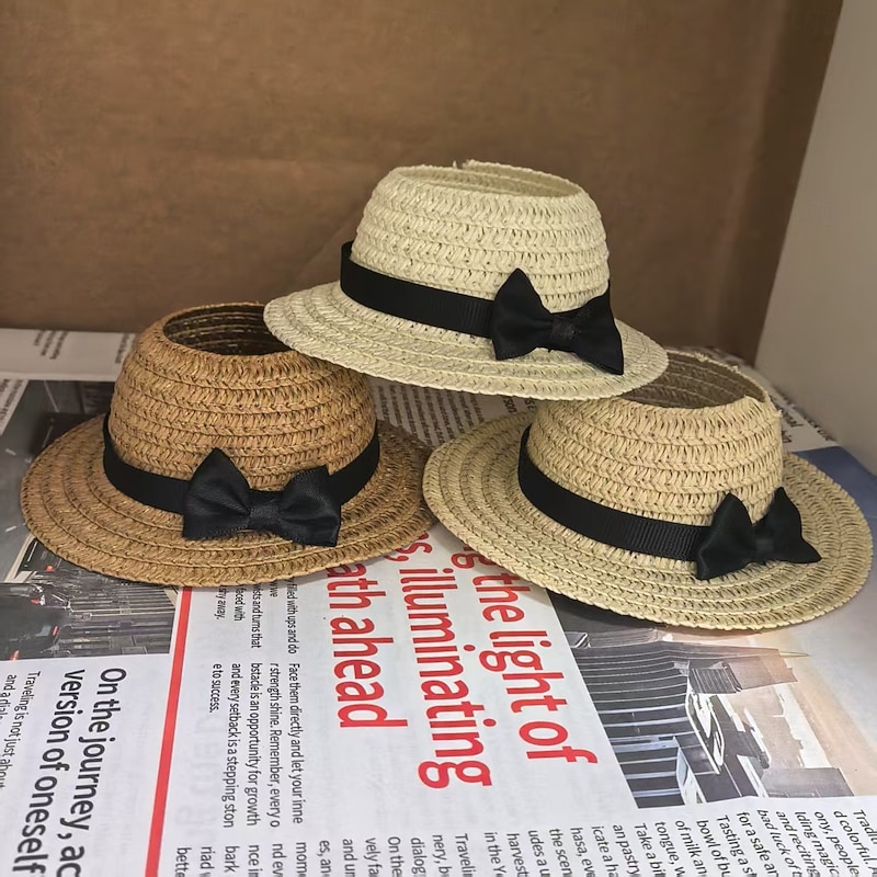 Mini Straw Hats for 17cm Vinyl Doll Natural Miniature Straw Hat Doll DIY Craft Dollhouse Decoration Accessories