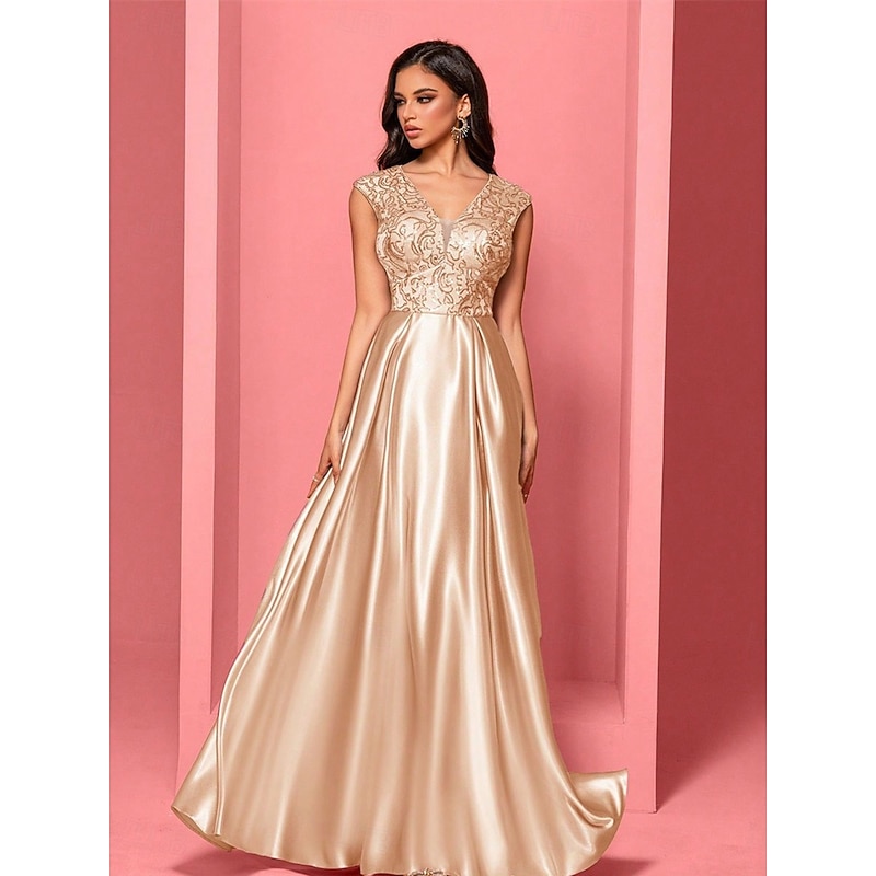 A-Line Quinceanera Dresses Elegant Dress Formal Wedding Floor Length Sleeveless V Neck Polyester with Pleats3