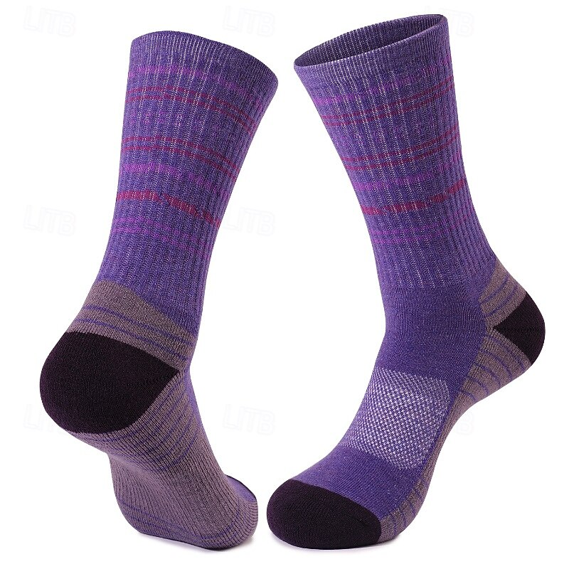 1 Pair Women's merino wool socks Running Socks Sports Socks Thermal Warm Breathable Anti Blister Sweat-Wicking Outdoor mid crew Patchwork Wool Violet Black White for Running2