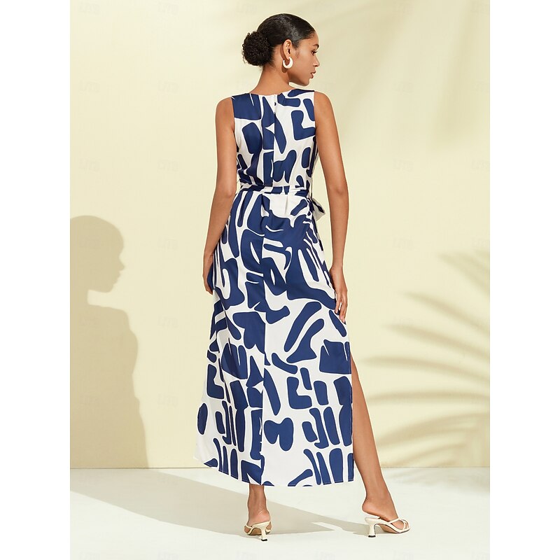 Women's Casual Dress Loose Dress Black White Sleeveless Floral Botanical Print Loose Spring & Summer Round Casual Daily Casual Vacation S M L3