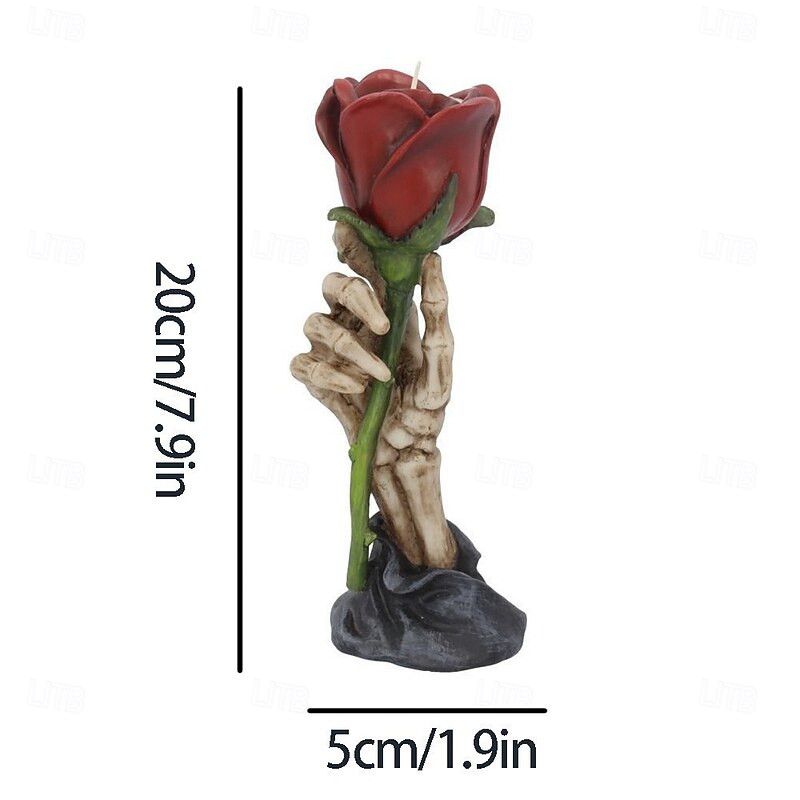 Halloween Atmosphere Gift Resin Candle Holder with Finger Rose and Skull Decor, Spooky Home Decoration Prop Figurine3