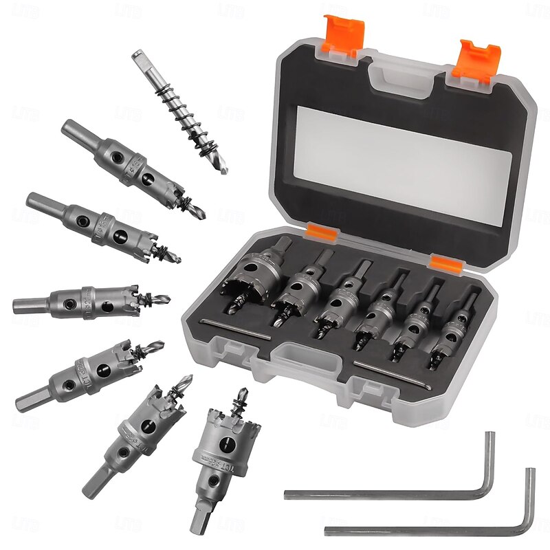 5pcs TCT Hole Saw Kit Tungsten Carbide Tipped Hole Saw Drill Bit with Titanium-Plated Pilot Drill bit for Metal, Stainless Steel, Iron, Wood, Plastic