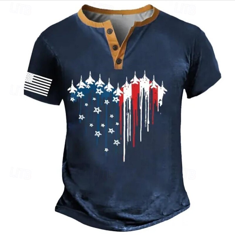 Men's American US Flag T Shirt Henley Shirt Short Sleeve Designer Retro Vintage Casual Street Casual Daily Summer Spring Army Green Black Navy Blue Henley Henley T-Shirt3
