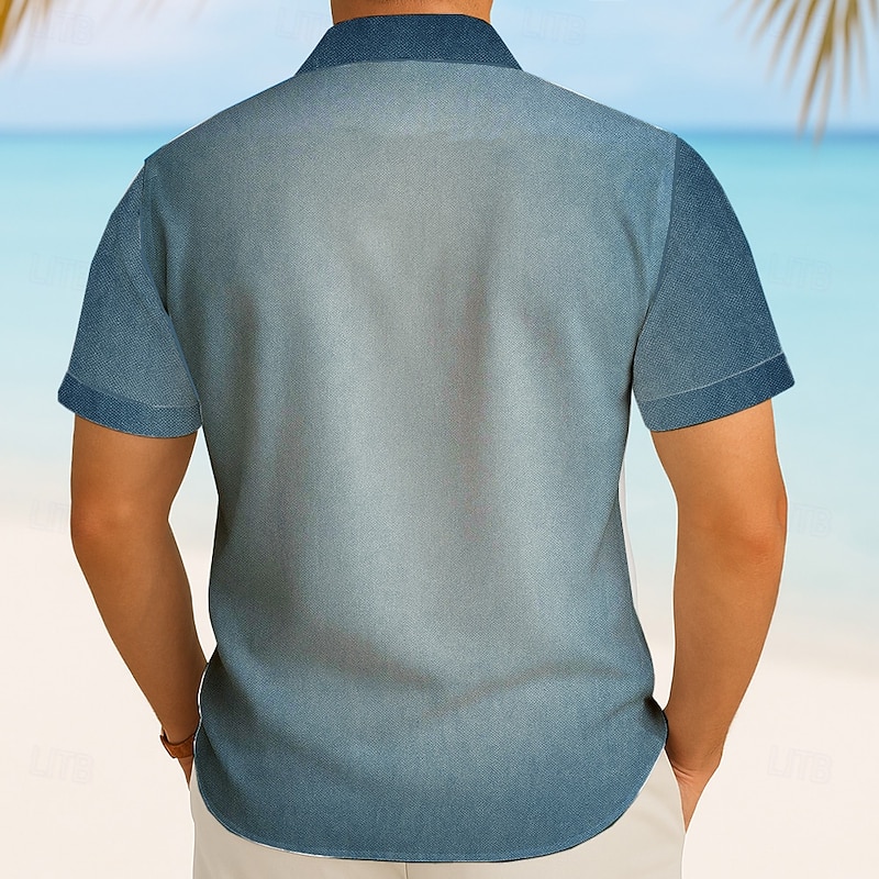 Men's Gradient Color Shirt Summer Shirt Button Up Shirt Short Sleeve Fashion Casual Outdoor Vacation Dailywear Summer Spring Turndown 3D Print Collared Shirts Front One Pocket Blue2