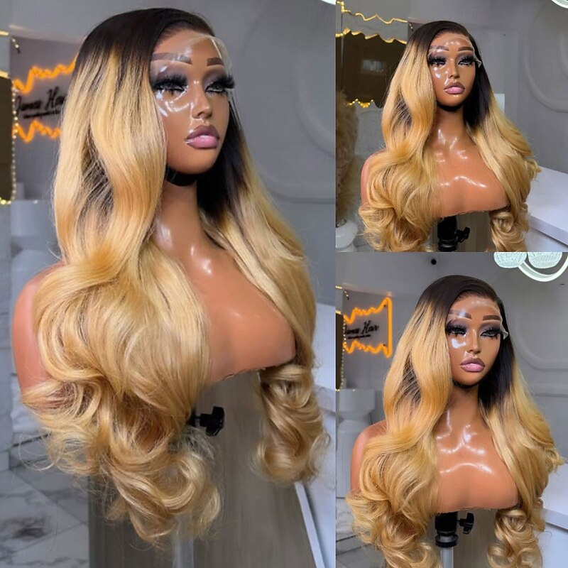 100% Virgin Remy Human Hair 5x5 Closure Wig 13x4 Lace Front Wig Brazilian Hair Wavy Human Hair Wigs with Baby Hair Ombre Honey Blonde Hair Glueless Pre-Plucked For Women