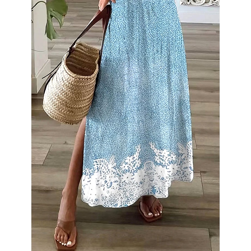 Women's Maxi Dress Casual Dress Sundress A Line Dress Elegant Vacation Casual Holiday Beach Regular Fit Ombre Floral Graphic Short Sleeve V Neck Light Green Sky Blue Summer Spring3